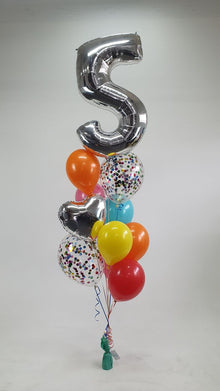Colorful number Helium bunch  10 latex , 1 heart and 1 digit