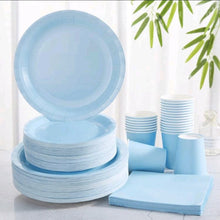 Blue plate cup tissue tableware serves 24