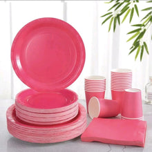 Fushia hot pink plate cup tissue tableware serves 24
