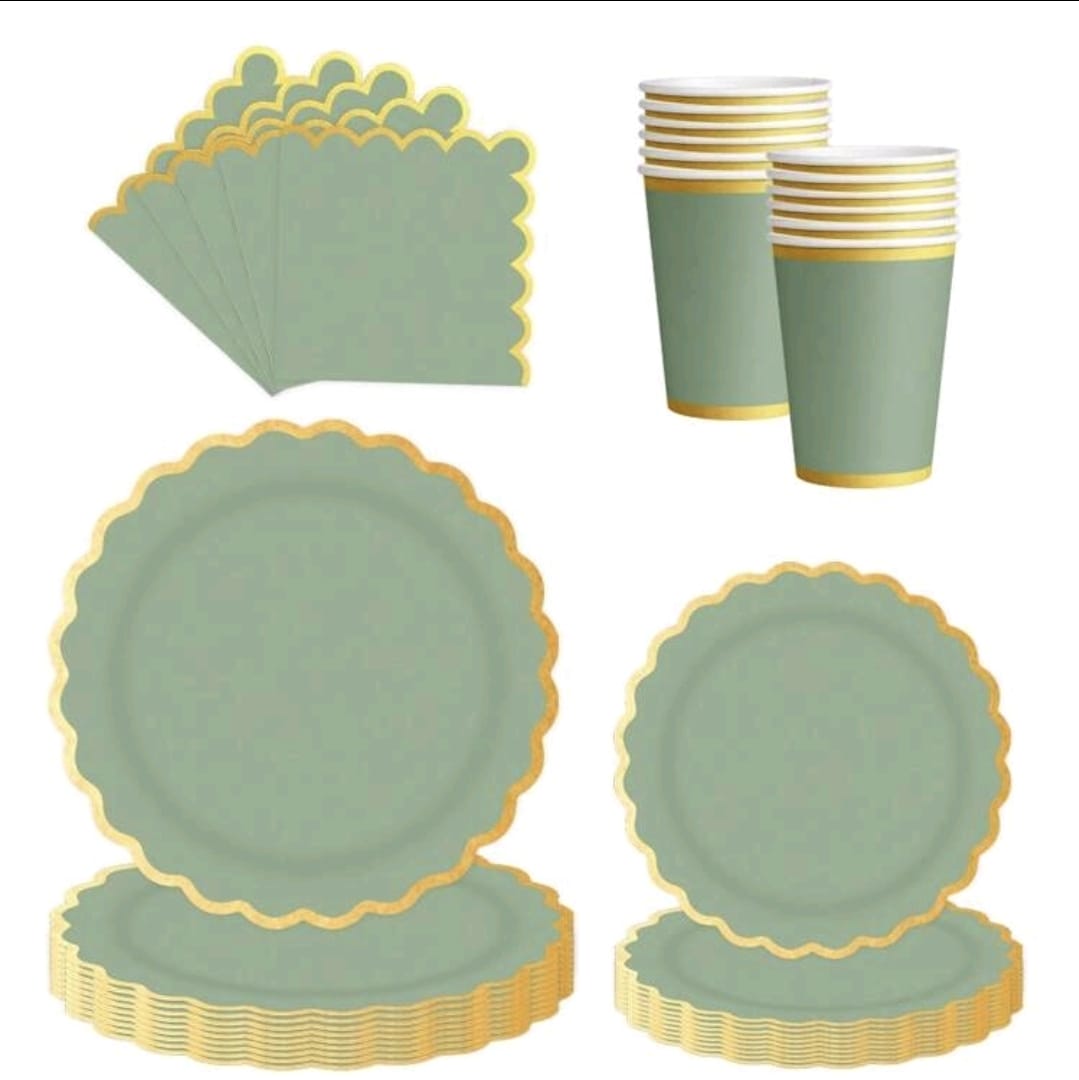 Sage green and gold plate cup tissue serves 10 ..