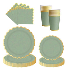 Sage green and gold plate cup tissue serves 10 ..