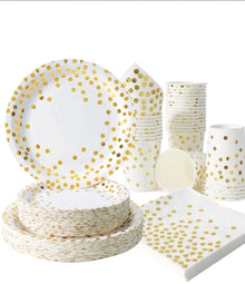 White gold plate cup tissue tableware serves 25