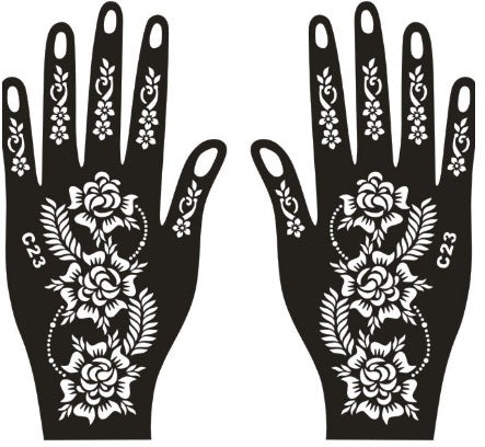 Premium Henna Stencil Sticker – Model C23 Floral Mandala Design for Hands