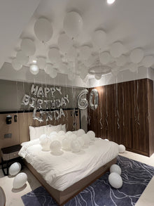 Happy birthday silver white balloon decoration