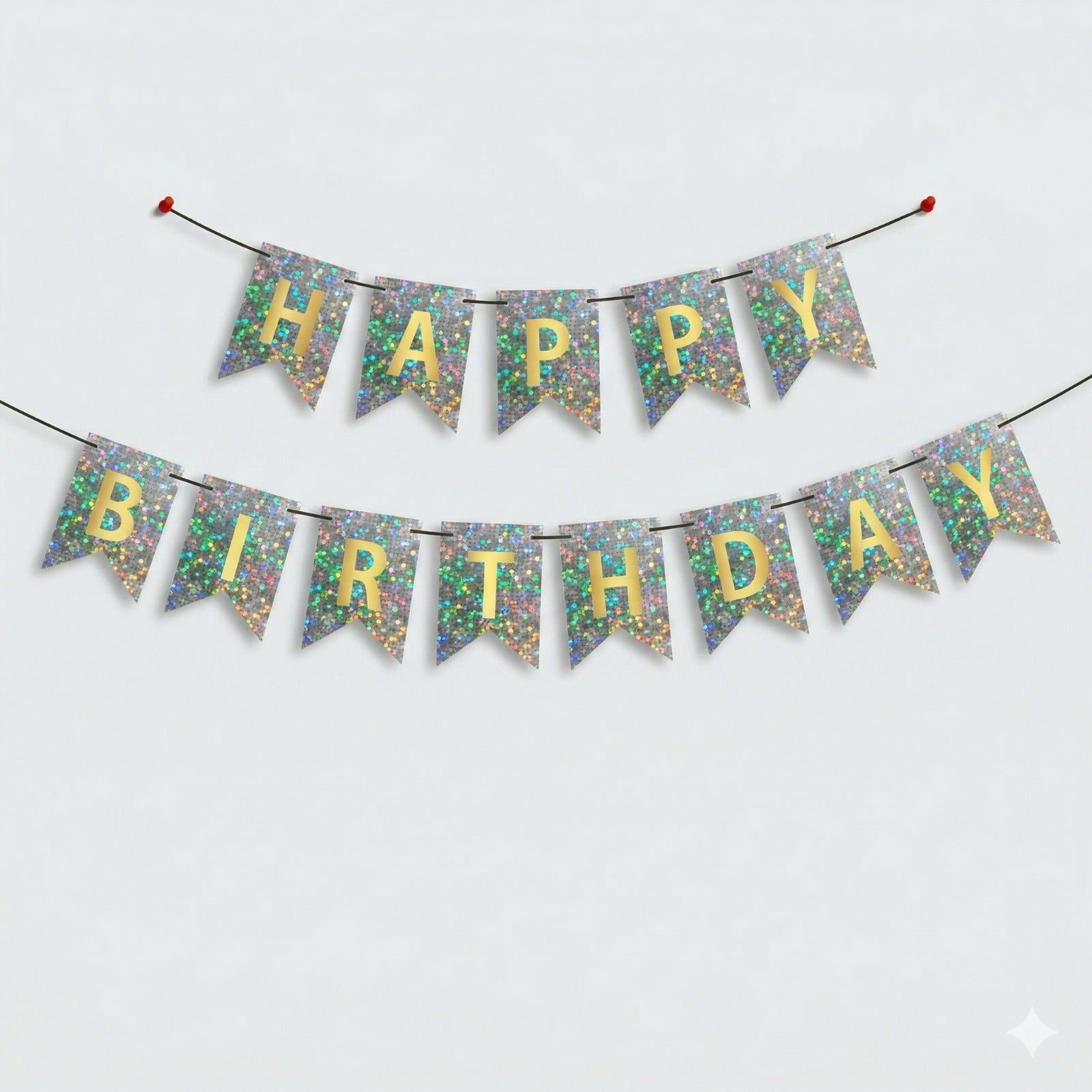 Silver happy birthday laser glitter