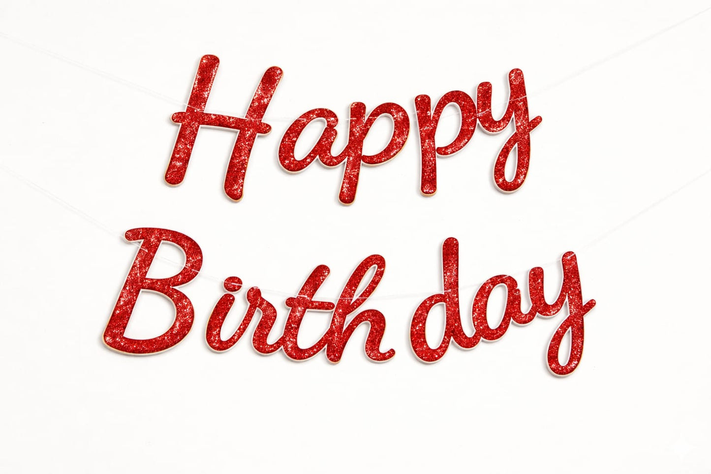 Happy birthday cursive red glitter banner