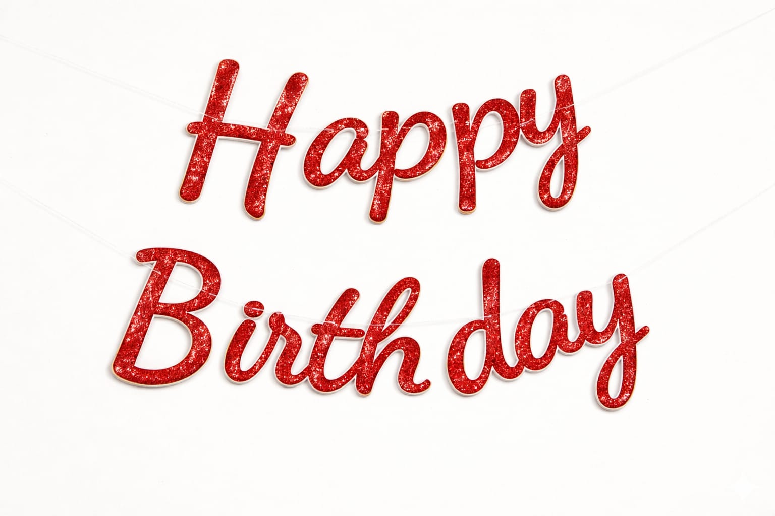Happy birthday cursive red glitter banner