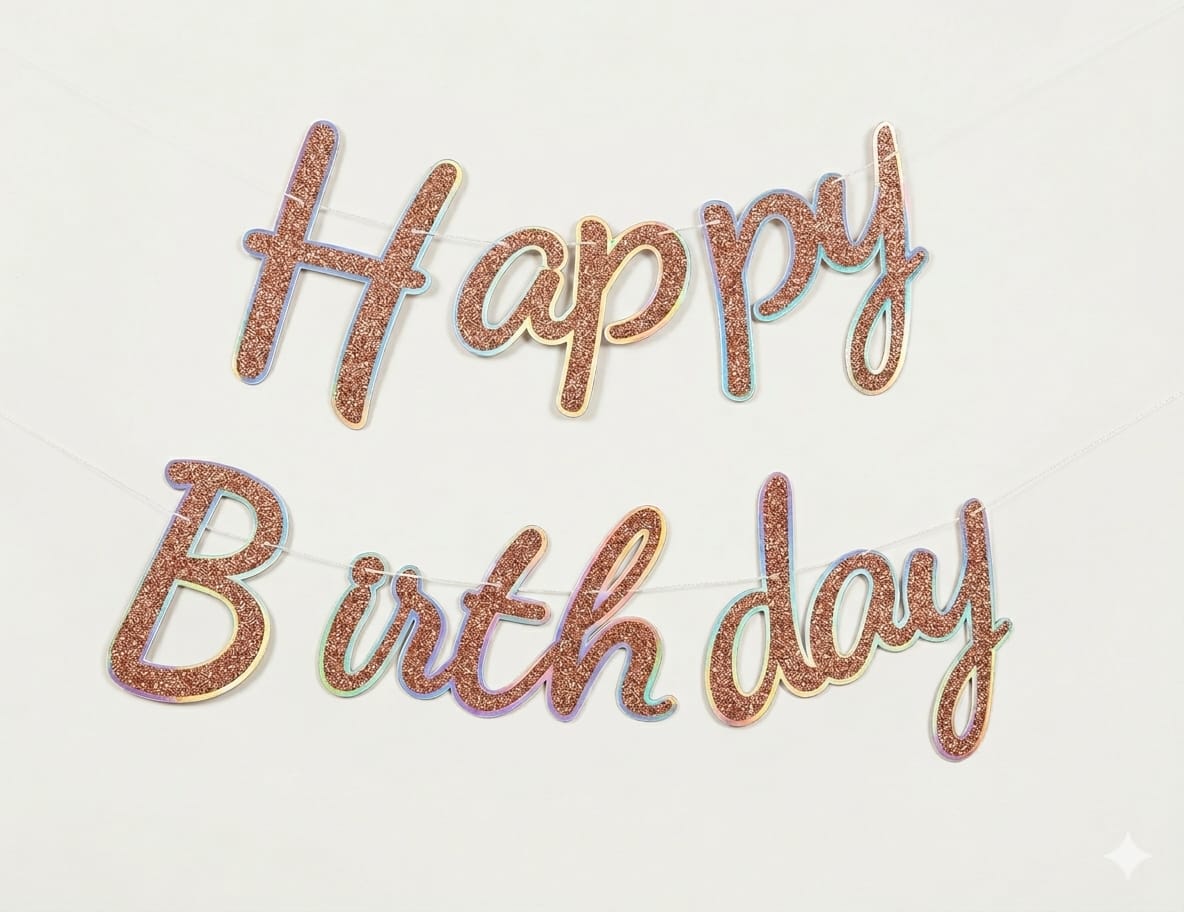 Happy birthday cursive Rosegold glitter banner