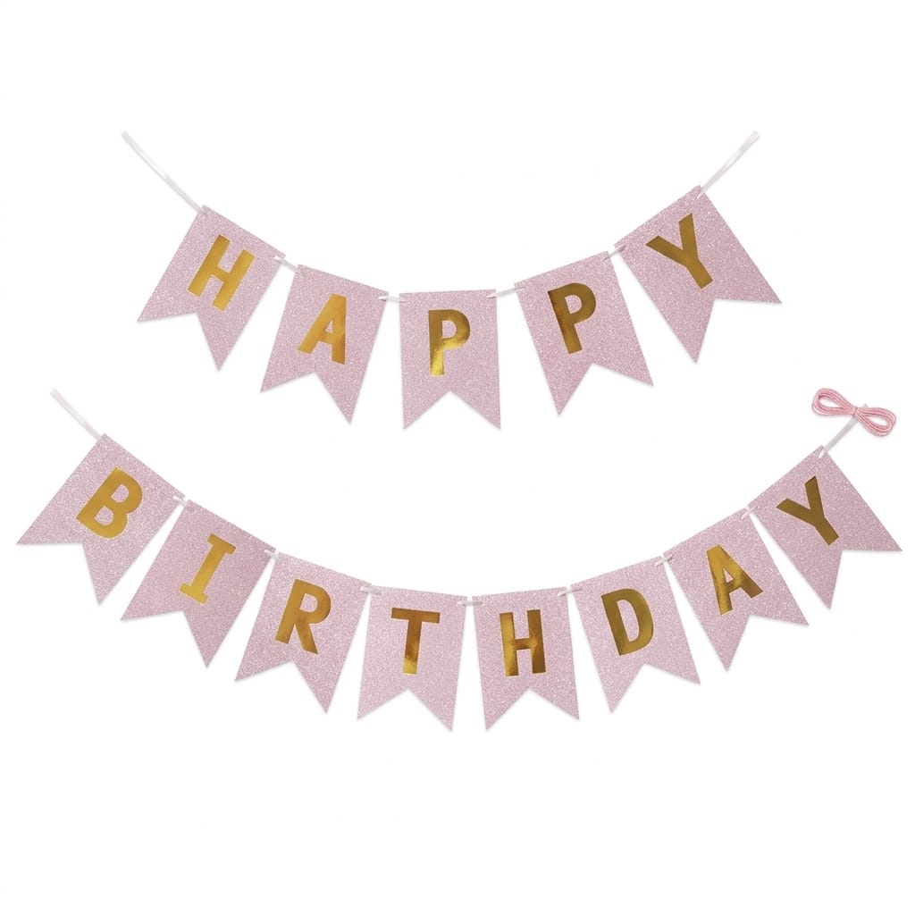 Glitter light pink birthday banner