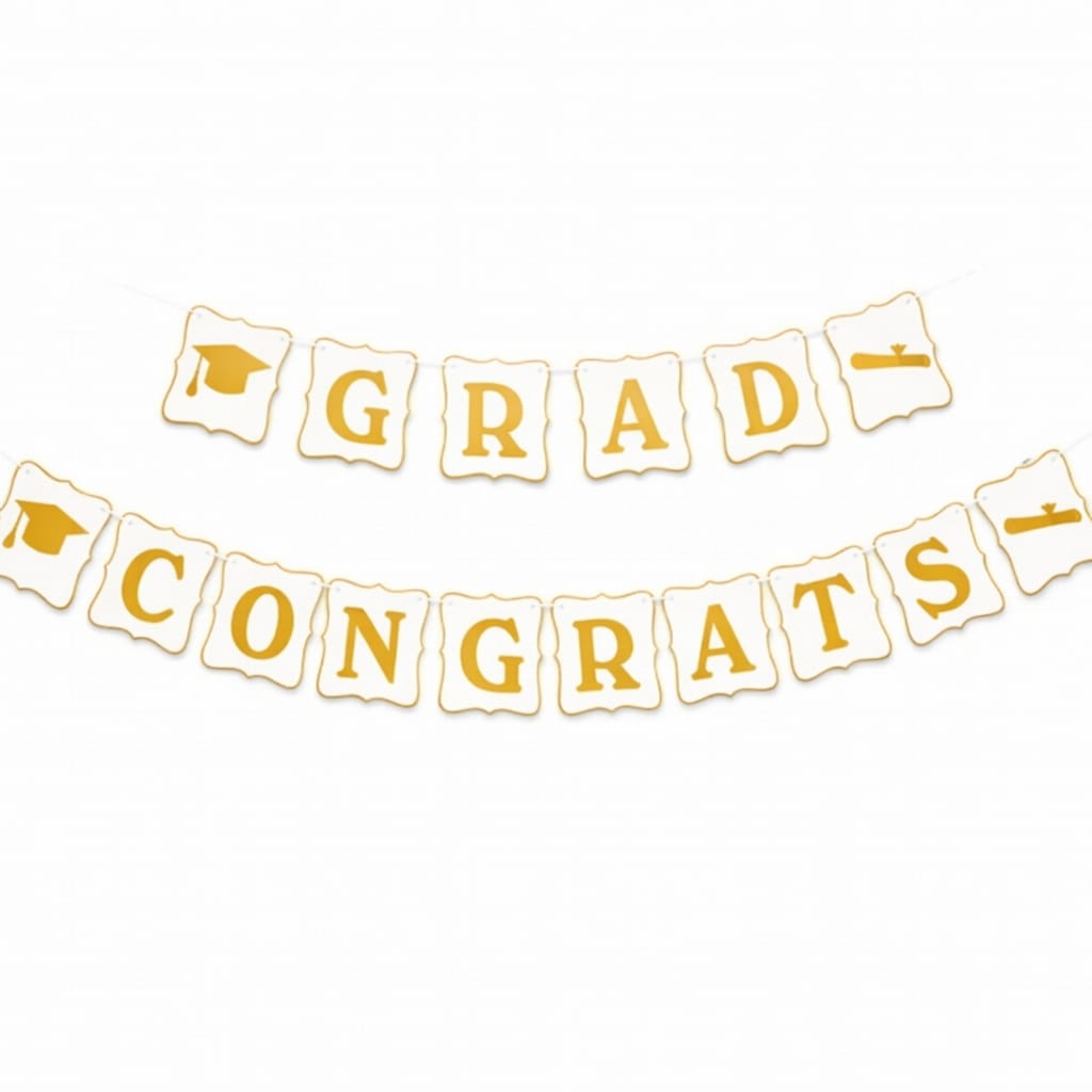 Congrats grad paper banner white – Party Oasis Qatar