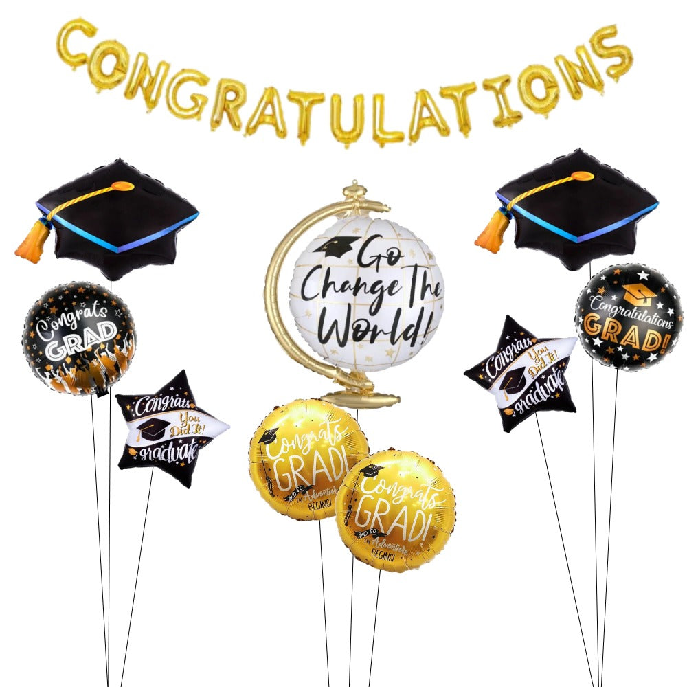 graduation helium balloon and air filled congratulation banner