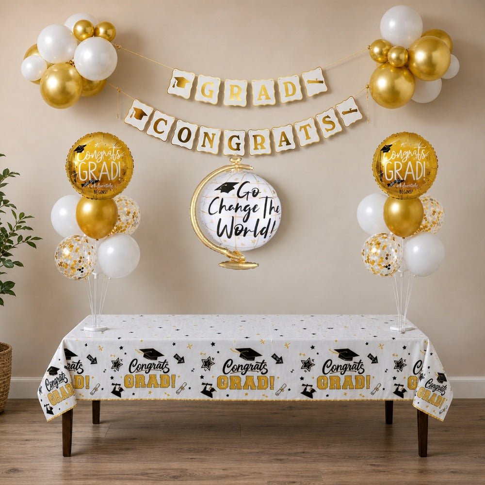 congrats grad white gold decoration air filled