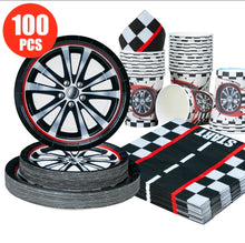 100pcs Racing Car Wheel Disposable Plate cup tableware set serves 25
