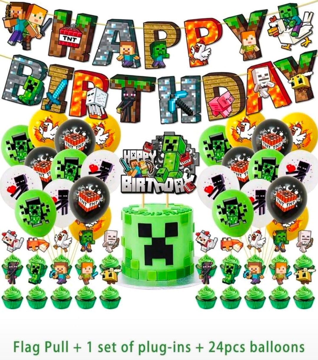 Minecraft balloon birthday decoration set