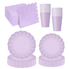 80pcs  Purple Fan-Shaped Paper Plates, Paper Cups And Napkins Set pastel purple tableware
