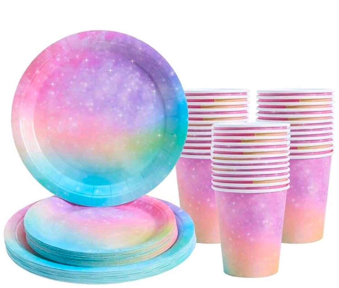 Pastel galaxy plate cup set  Serves 25