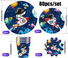 80pcs Cartoon Astronaut Space Theme Disposable Party Supplies Set tableware plate cup set serves 20