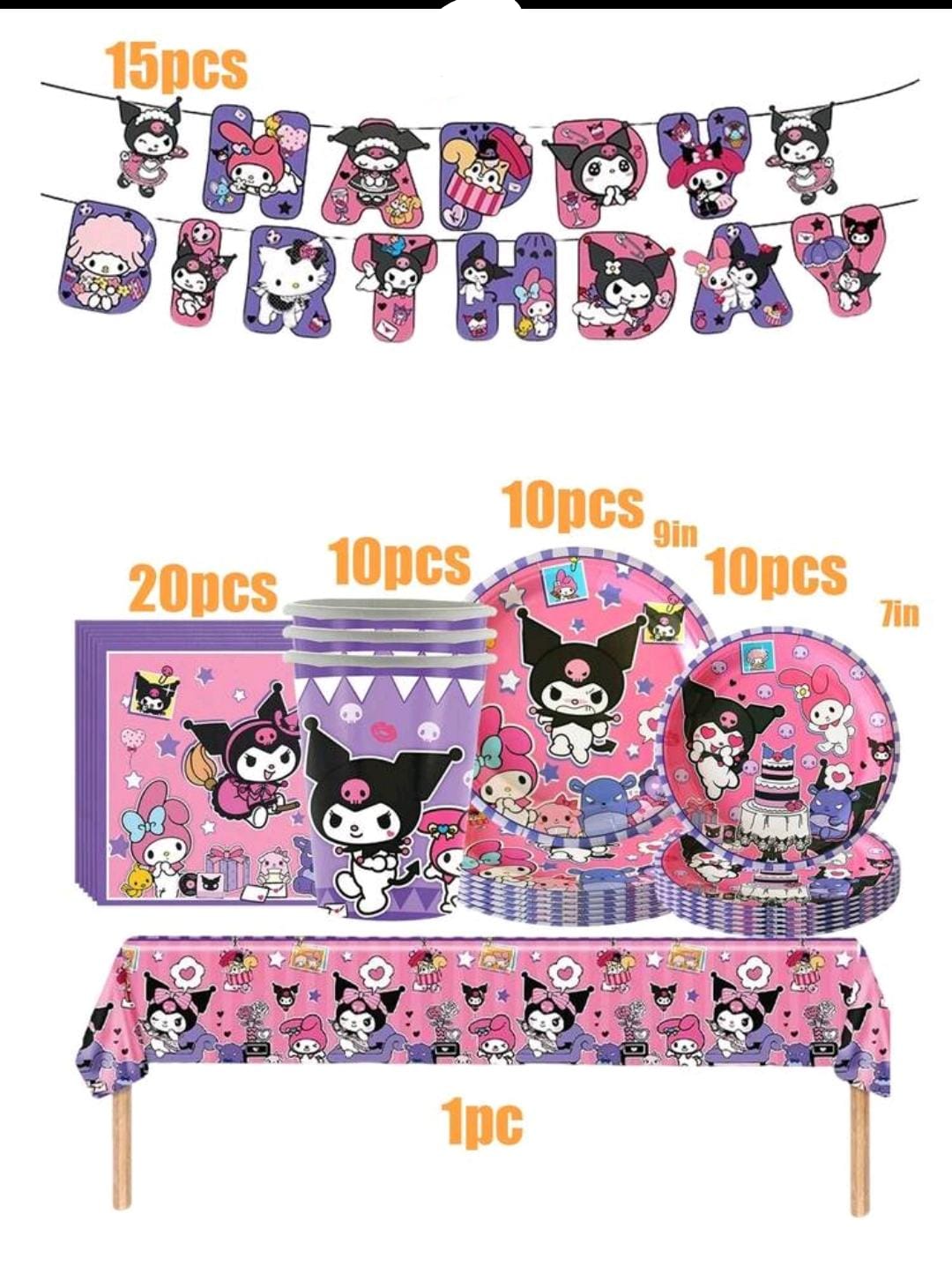 Kuromi Popular Party Decorative Tableware, plate cup set serves 10