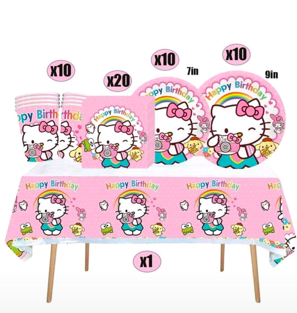 Hello kitty plate cup tableware set serves 10