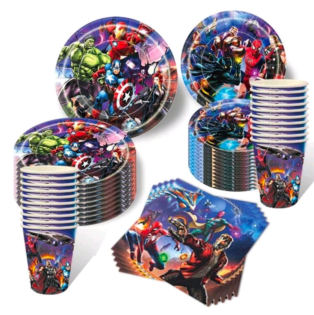 50pcs superhero  Avengers plate cup set Tableware serves 10
