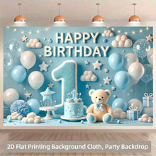 First birthday backdrop teddy poster light blue  210x300cm