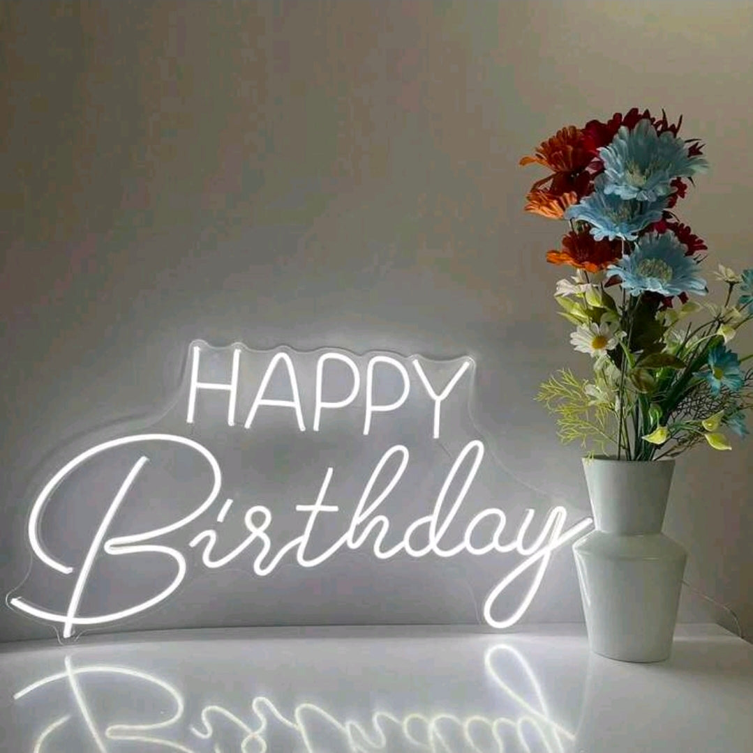 Happy birthday neon light cool white