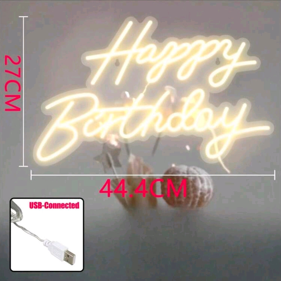 Warm happy birthday neon light