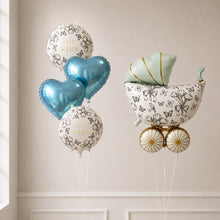elegant Oh baby helium balloon with blue heart balloon