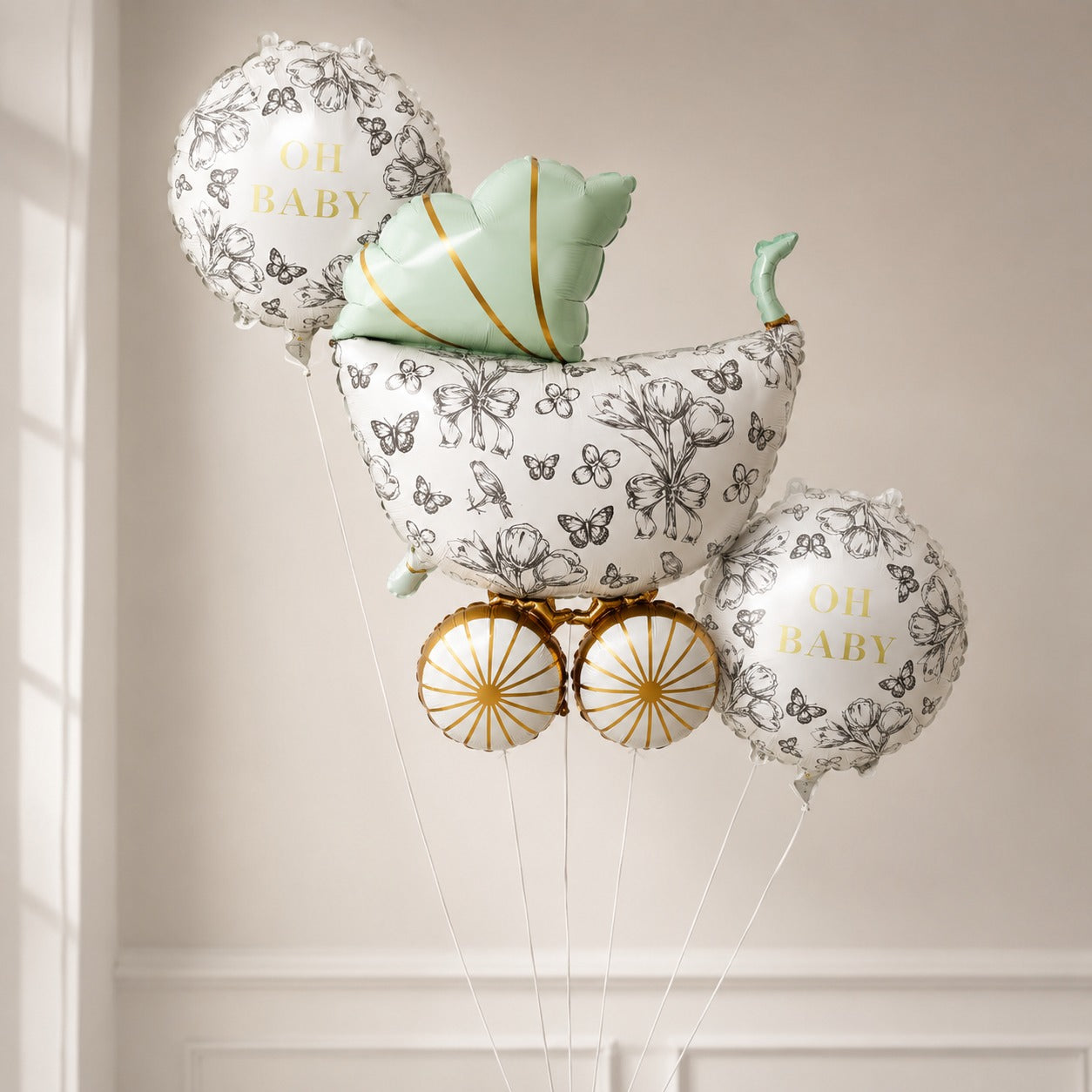 elegant Oh baby helium balloon pastel green