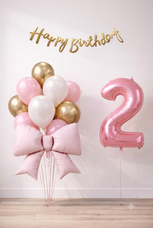 simple birthday decoration pink gold helium balloons