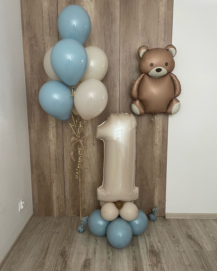 Balloon and teddy helium balloons with air filled number base