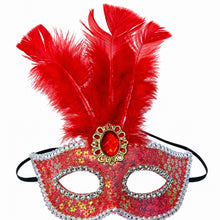 Luxury Red Feather Venetian Masquerade Mask – Glitter Eye Mask for Carnival, Costume Party & Ball