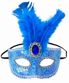 Luxury Blue Feather Venetian Masquerade Mask – Glitter Eye Mask for Carnival, Costume Party & Ball