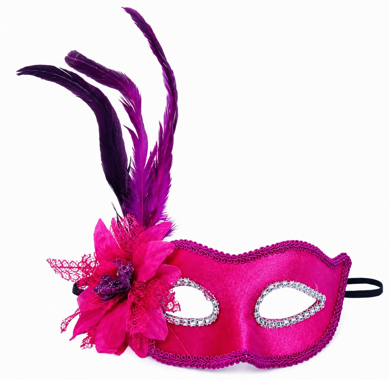 Luxury Hot Pink Feather Venetian Masquerade Mask – Glitter Eye Mask for Carnival, Costume Party & Ball