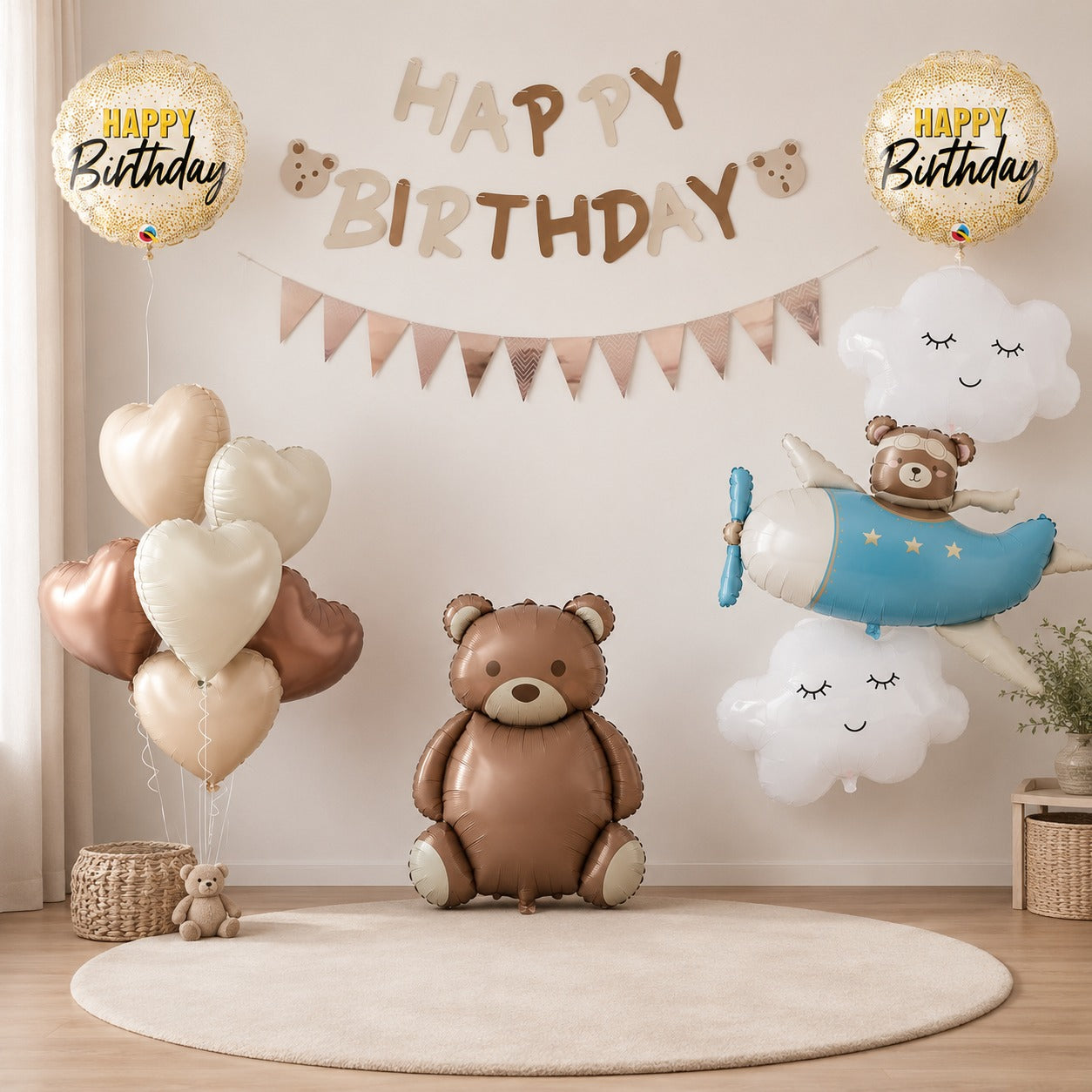 Teddy birthday decoration with aero plane