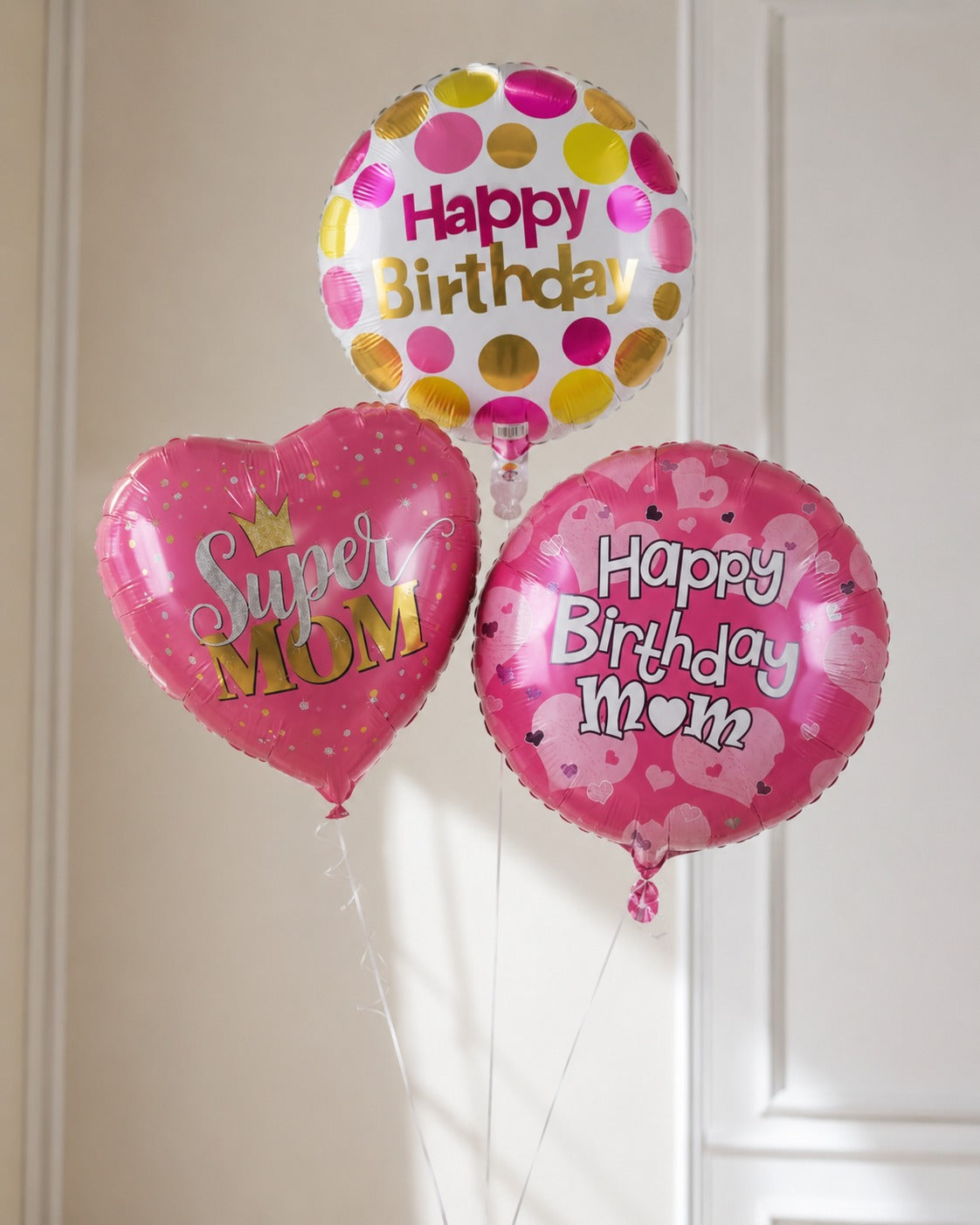 Happy birthday mom pink helium bunch