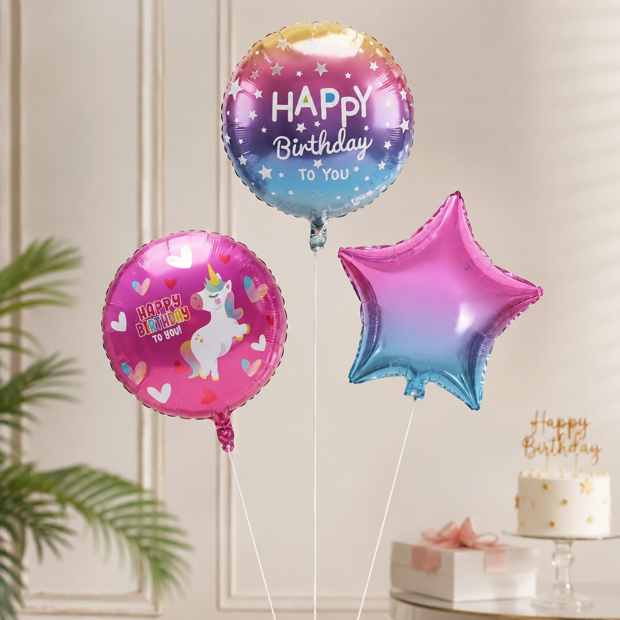 Simple unicorn birthday helium balloon