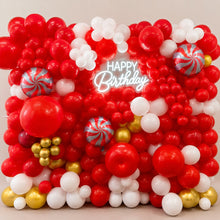 Premium Red Balloon Backdrop Decoration with Neon Happy Birthday Sign &amp; Stand Rental | Party Decoration Package