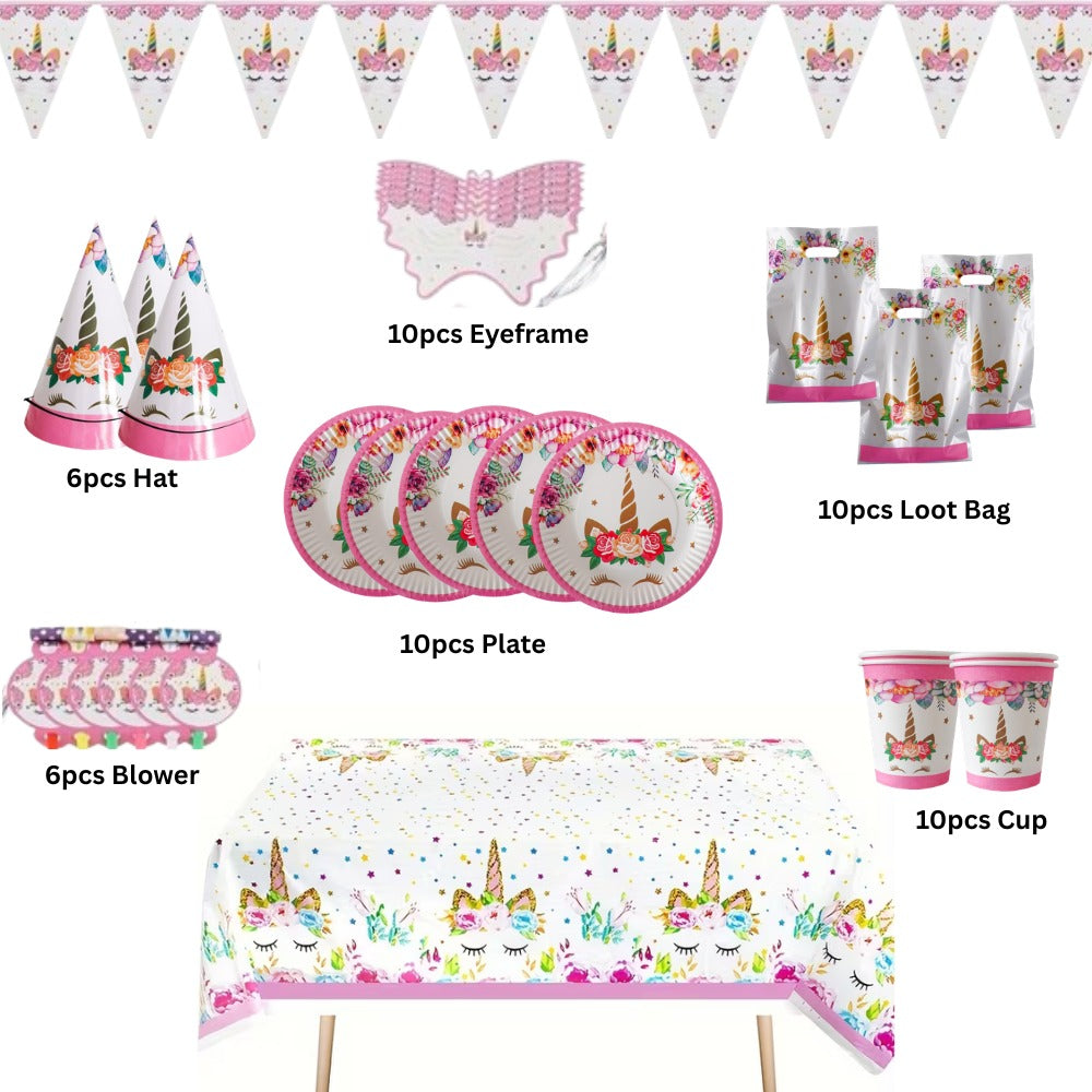 Unicorn Birthday Party Tableware Set for 10 Guests | Disposable Plates, Cups, Banner & Party Decorations