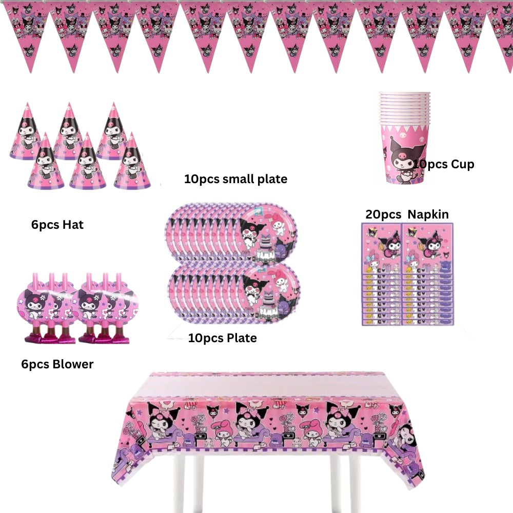 Kuromi Birthday Party Tableware Set for 10 Guests | Plates, Cups, Banner & Disposable Party Supplies