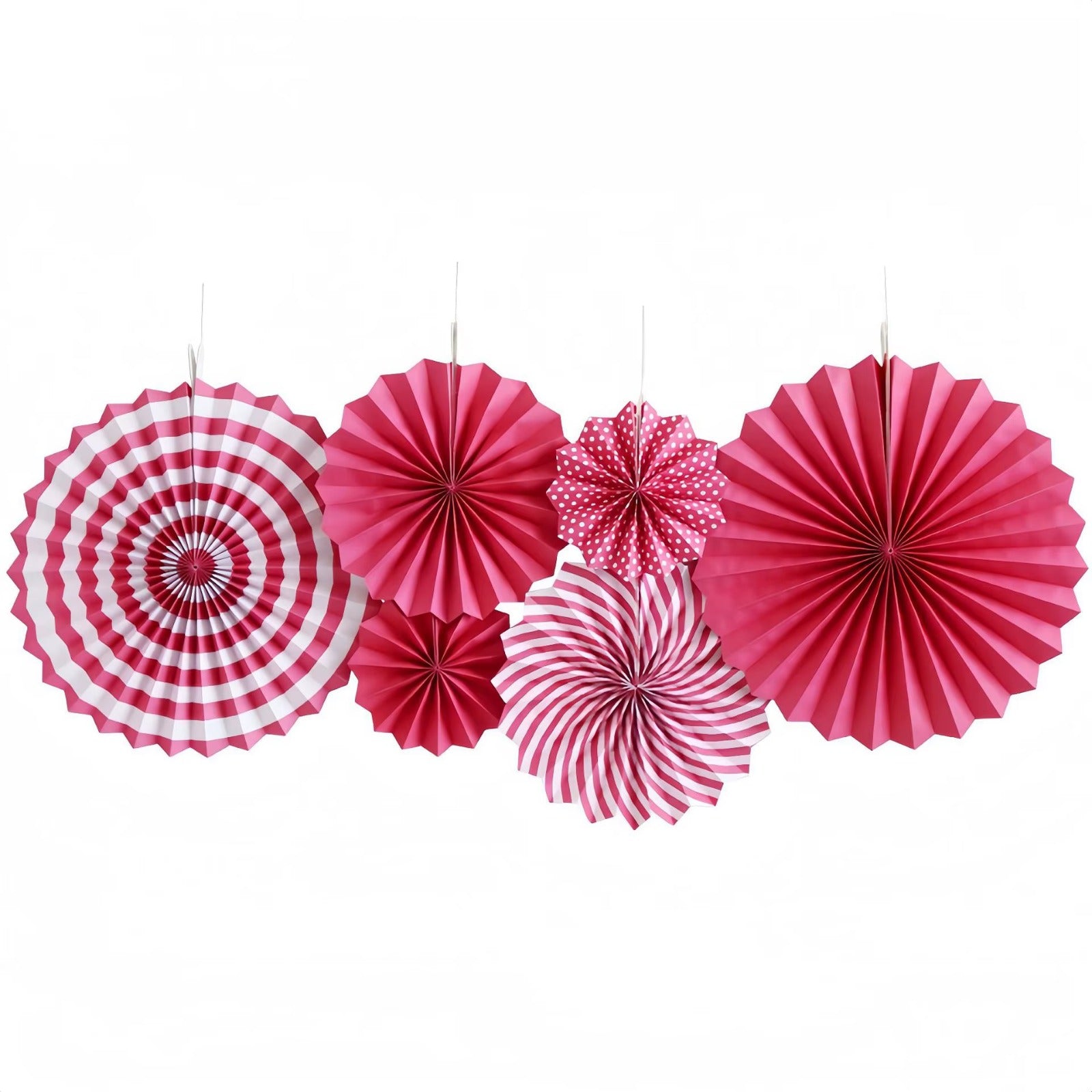 Dark Pink paper fan decoration -pack of 6