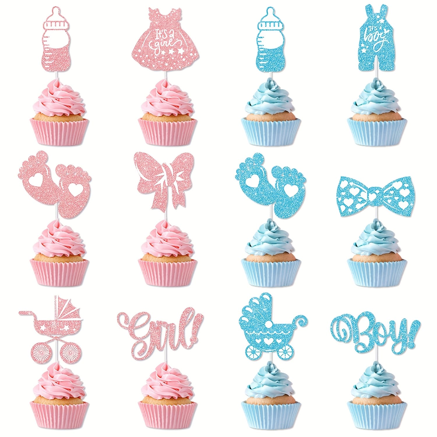 Gender reveal cupcake cake topper 12pcs