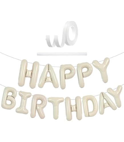 Happy birthday foil text cream, sand white color