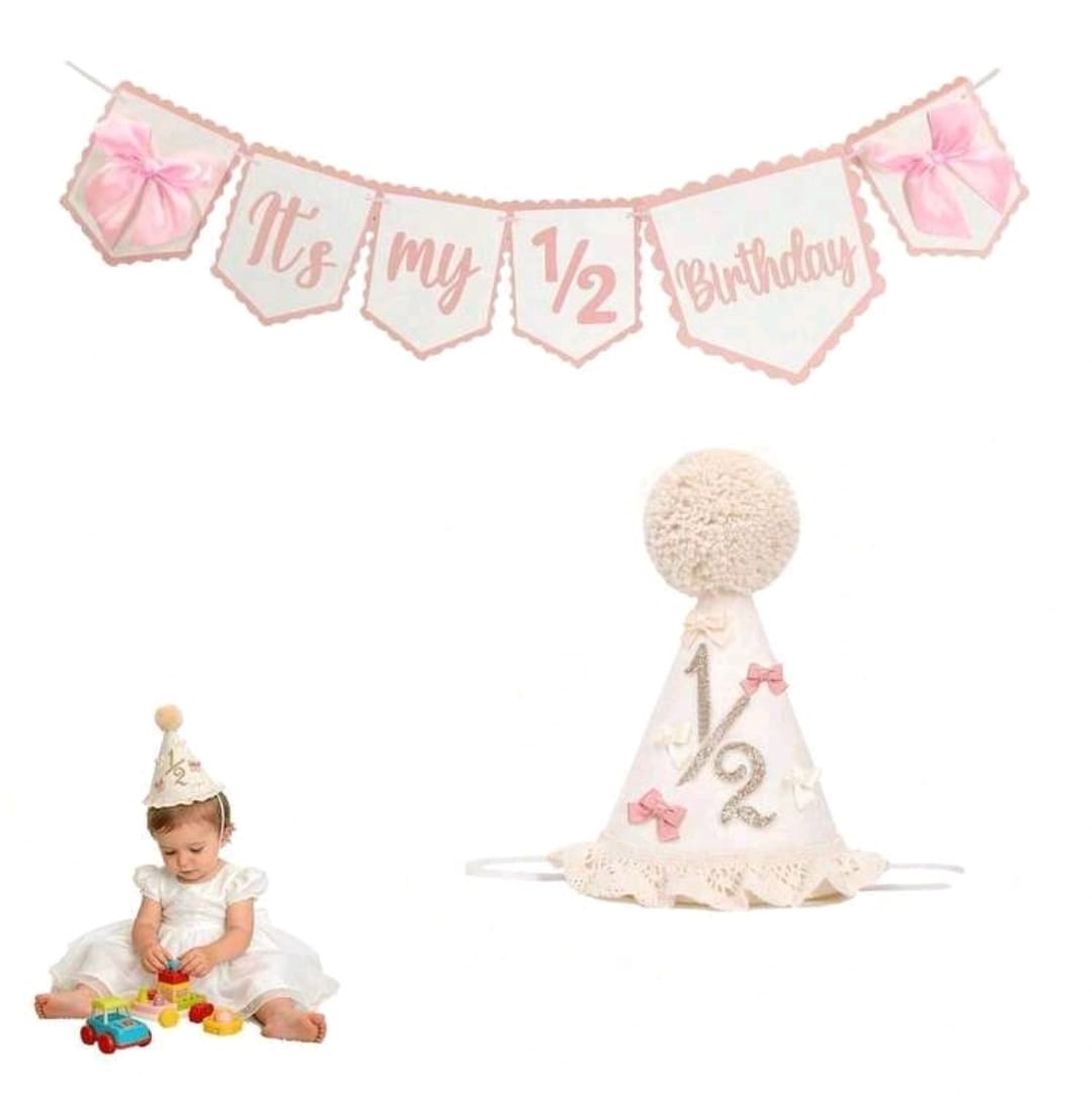 Half birthday pink banner and cap
