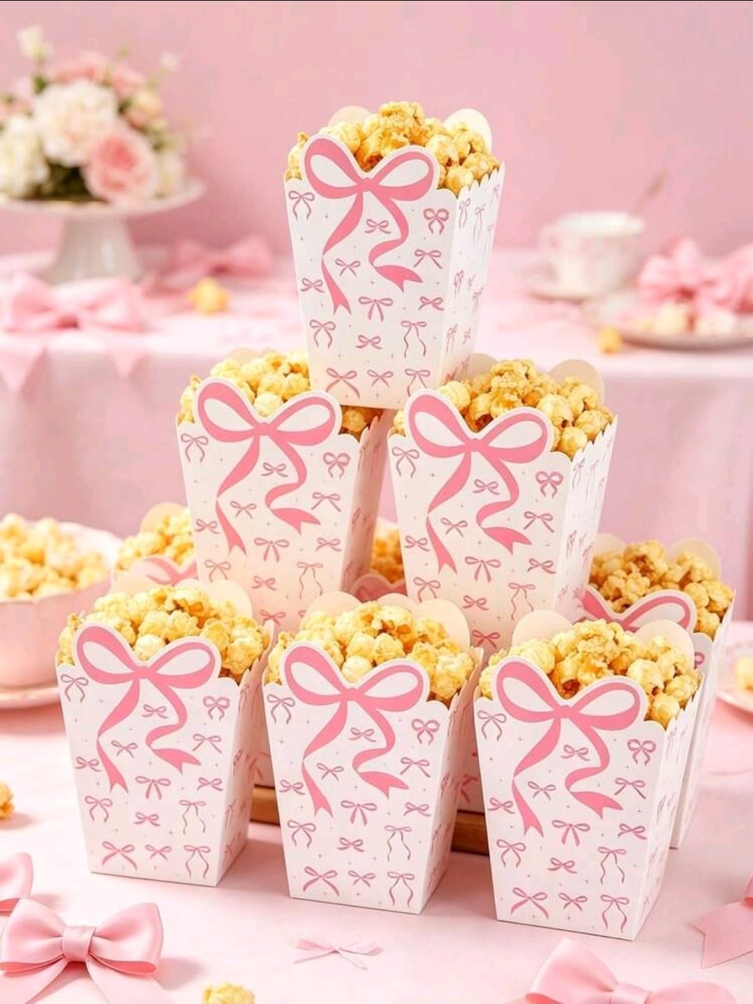 10pcs pop corn box with bow design