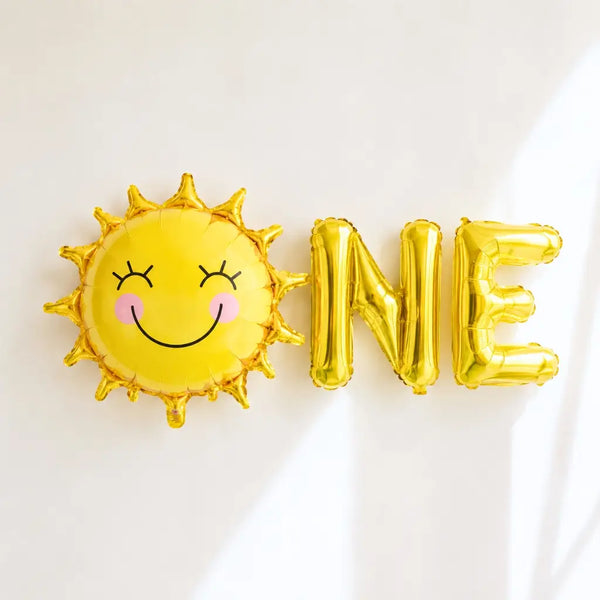 One first birthday sun foil text