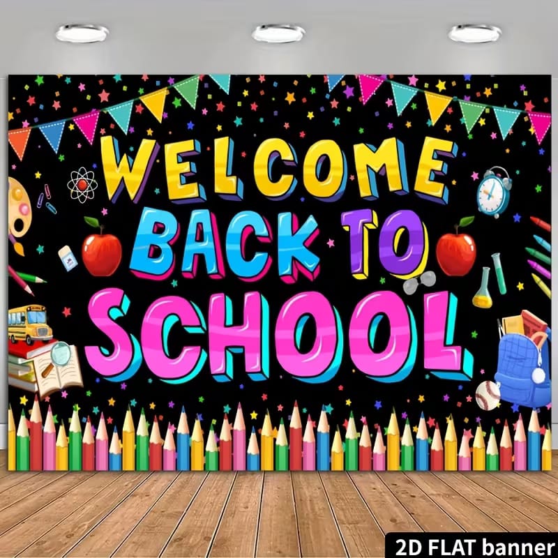 Back to school color pencils style poster banner 110x180cm