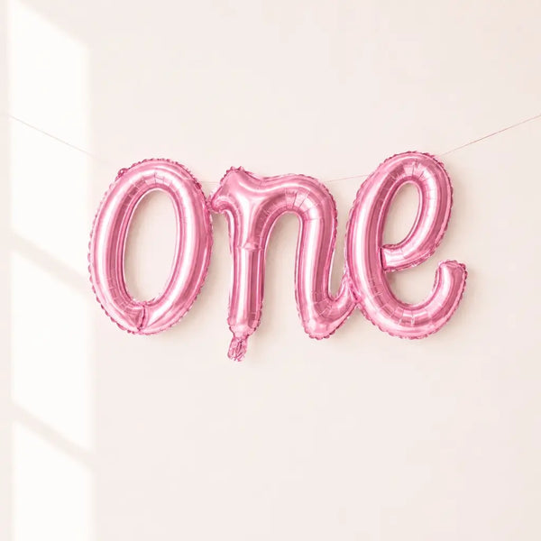 One first birthday cursive non inflated - pink