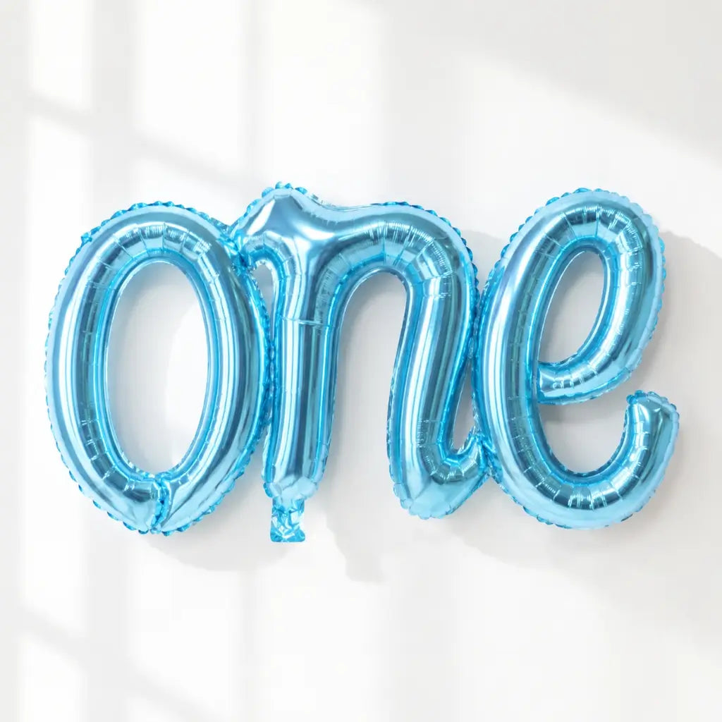 One first birthday cursive non inflated - blue
