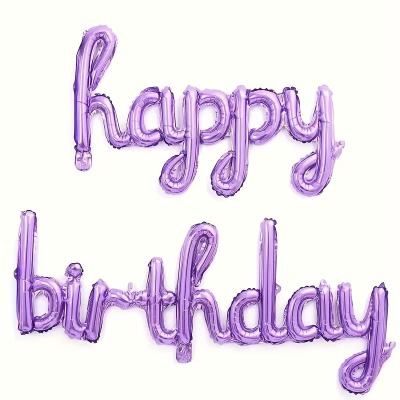 Happy birthday cursive air filled purple